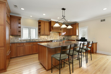 Kitchen with oak wood cabinetry