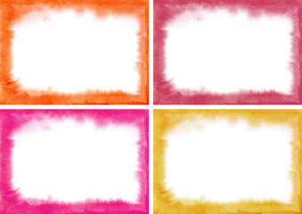 Obraz premium Set red watercolor frames with soft edges. Purple, cherry, red, wine hand drawn texture.