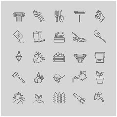 Outline icons set - gardening, tools, flowers