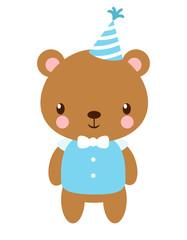 Cute vector bear in the cap. Picture with a beautiful animal in a children's style.