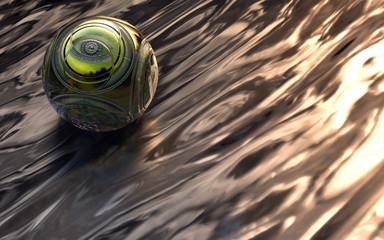 Golden eye, ball-shaped  artifacts 3D illustration