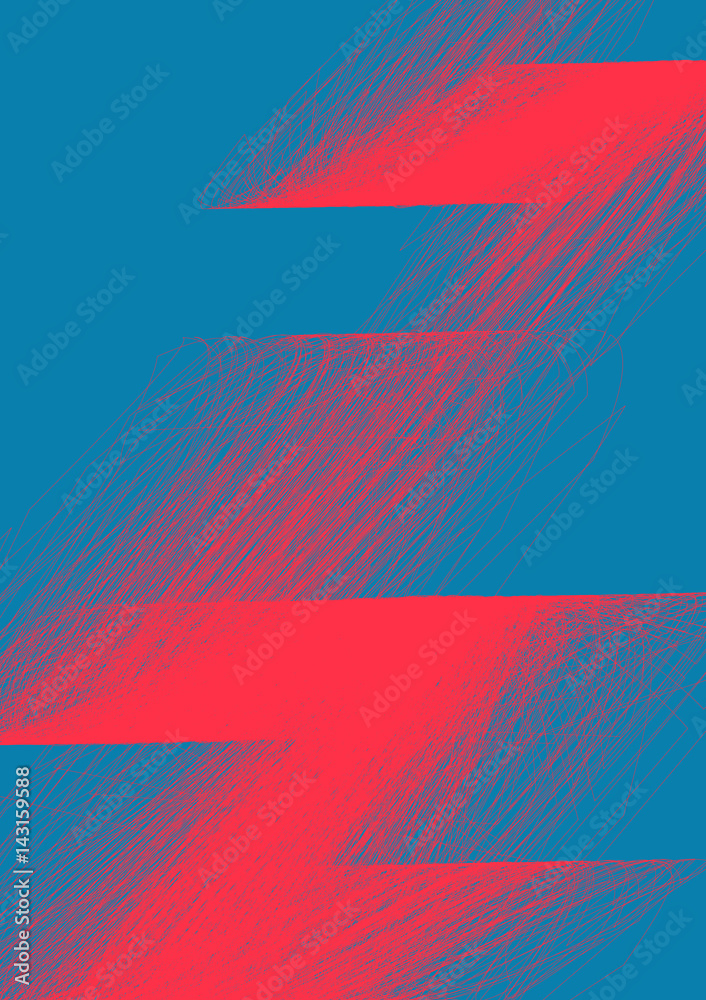 Poster Simple design with red thin lines on cerulean background. Vector graphics