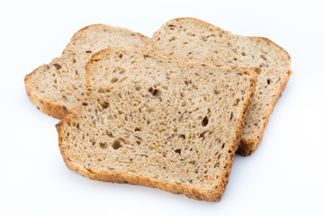 Slices of rye bread isolated on white background.