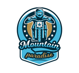 Logo, emblem of the rider riding a mountain bike. Downhill, freeride, extreme sport. Vector illustration.