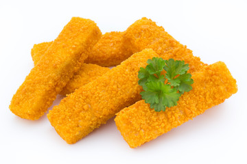 Fish fingers on the white background.