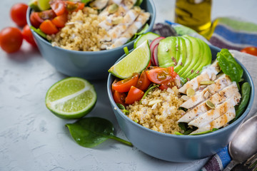 Fresh healthy salad in bowl and ingredients