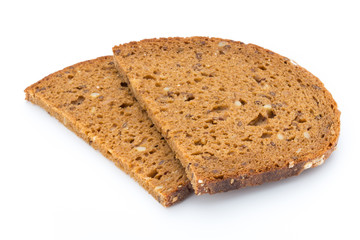 Slices of rye bread isolated on white background.