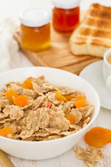 cereals with dry fruits in bowl and jam