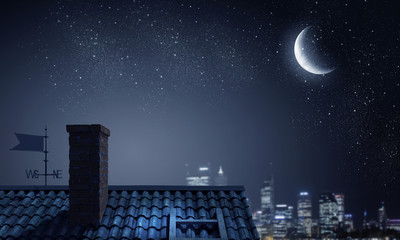 Brick house roof . Mixed media © Sergey Nivens