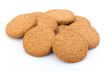 Stacked short pastry cookies isolated on white background.