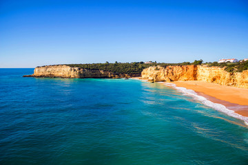 View of Praia da Senhora Rocha, Algarve region, Portugal