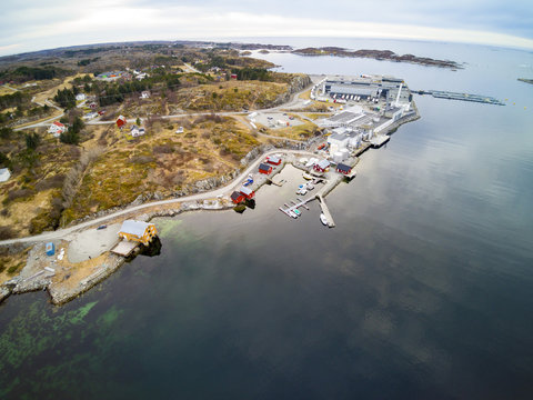 Norwegian salmon factory aerial view