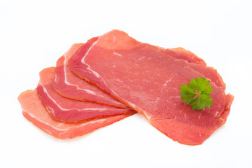 Pork ham slices isolated on white background.