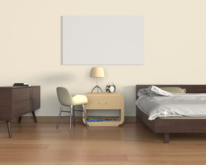Mock up poster in bedroom, 3D Rendering