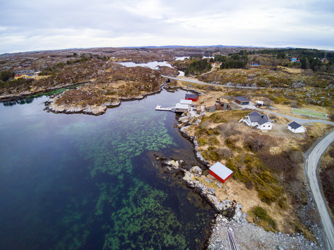 Bay with summer cottages in Norway