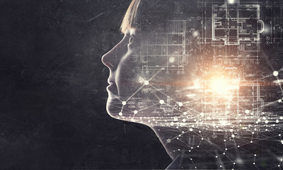 Cute girl portrait . Mixed media