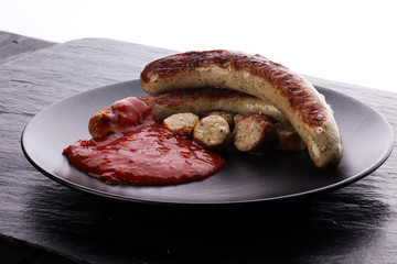 grilled sausages and tomato ketchup