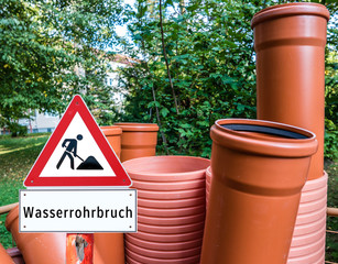 Rohre Schild Wasserrohrbruch