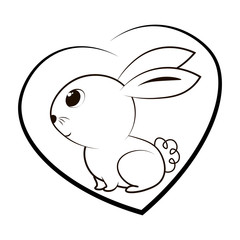 easter rabbit in the heart sign calligraphy. chalk handwriting. vector illustration.