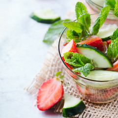 Cucumber strawberry mint fresh infused water detox drink cocktail lemonade