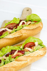 hot dog on a wooden table