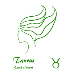 Naklejka premium Taurus zodiac sign. Stylized female contour profile.