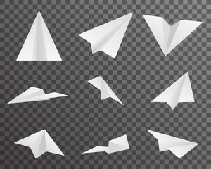 Origami Paper Airplanes Icons Set Symbol Transparent Background Design Isolated Vector Illustration