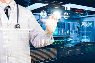 doctor working with futuristic health care screen