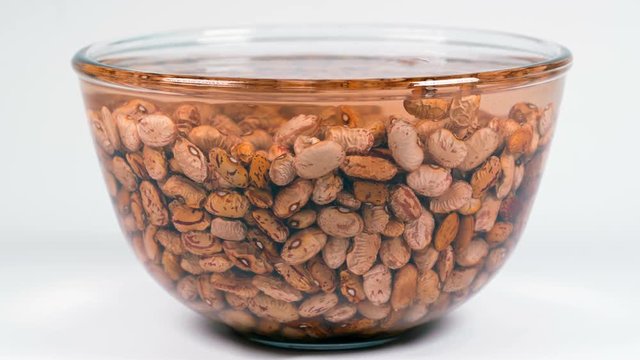 Dried orange coloured beans absorb water as they soak overnight to rehydrate