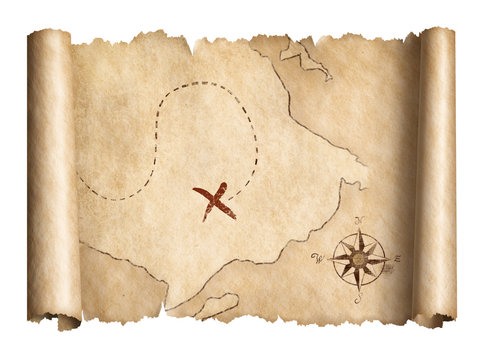 Fototapeta old pirates treasure scroll map isolated 3d illustration
