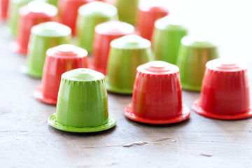 Coffee capsules for coffee machine Background with close up coffee capsules Horizontal photo