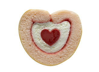 heart shaped strawberry cake isolated on white background