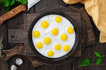 Quail Eggs in a frying pan