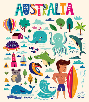 Illustration with Australian symbols.
