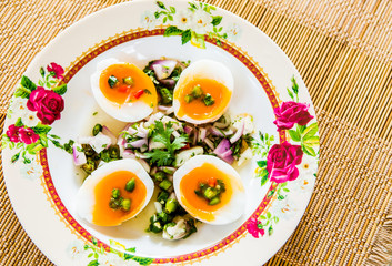 medium-boiled eggs with salad
