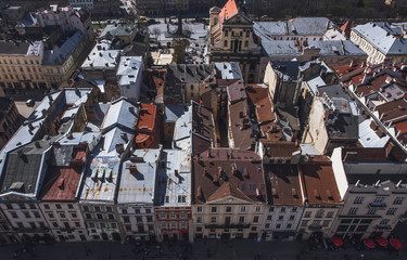 Fototapeta premium Lviv old city panorama. Ukraine, Europe. Panorama of the city of Lviv. Roofs of Lviv, Ukraine.