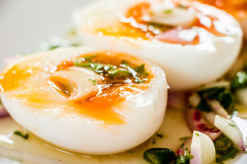 medium-boiled eggs with salad