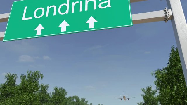 Airplane arriving to Londrina airport. Travelling to Brazil conceptual 4K animation