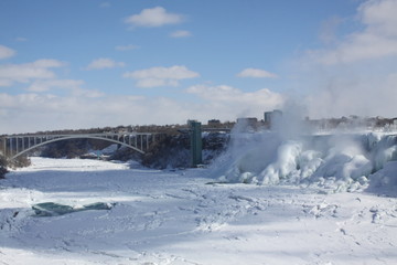 During the frigid temperatures in the winter of 2014/15 thick accumulation of ice formed in the Niagara gorge and as far as an eye could see causing a spectacular winter view

