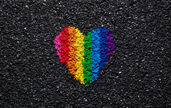 Rainbow heart on black background, gravel and shingle, LGBT colors, love wallpaper, valentine