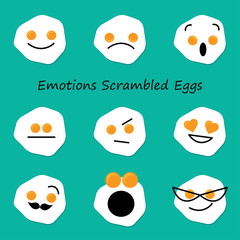 Emotions Scrambled Eggs. Vector style smile icons.