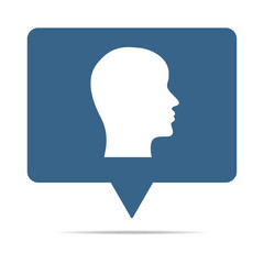 Blaue Sprechblase mit Kopf seitlich