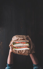 Big sandwich in the hands