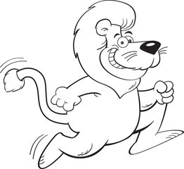 Black and white illustration of a lion running.