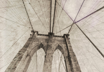 Vintage view of Brooklyn Bridge.