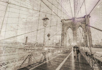 Vintage view of Brooklyn Bridge.
