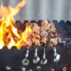 barbecue On fire, cooking process
