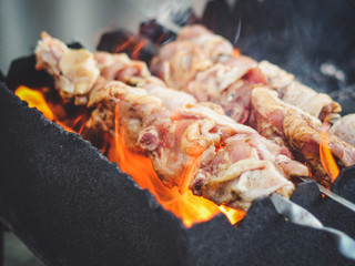 barbecue On fire, cooking process