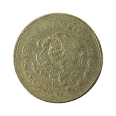 5 mexican peso coin (1980) reverse isolated on white background