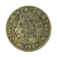 50 mexican peso coin (1981) obverse isolated on white background